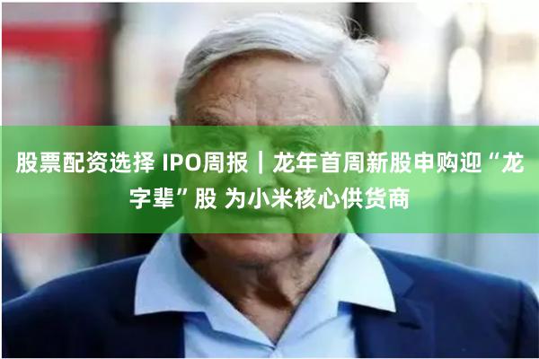 股票配资选择 IPO周报｜龙年首周新股申购迎“龙字辈”股 为小米核心供货商