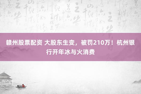 赣州股票配资 大股东生变，被罚210万！杭州银行开年冰与火消费