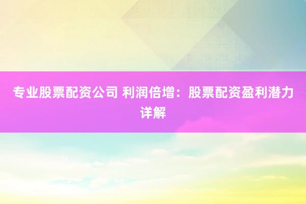 专业股票配资公司 利润倍增：股票配资盈利潜力详解